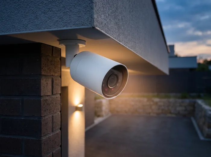 CCTV camera mounted on a modern building